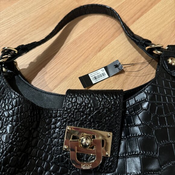 NWT DKNY Black Crocodile Embossed Leather Hobo Bag - Picture 3 of 14